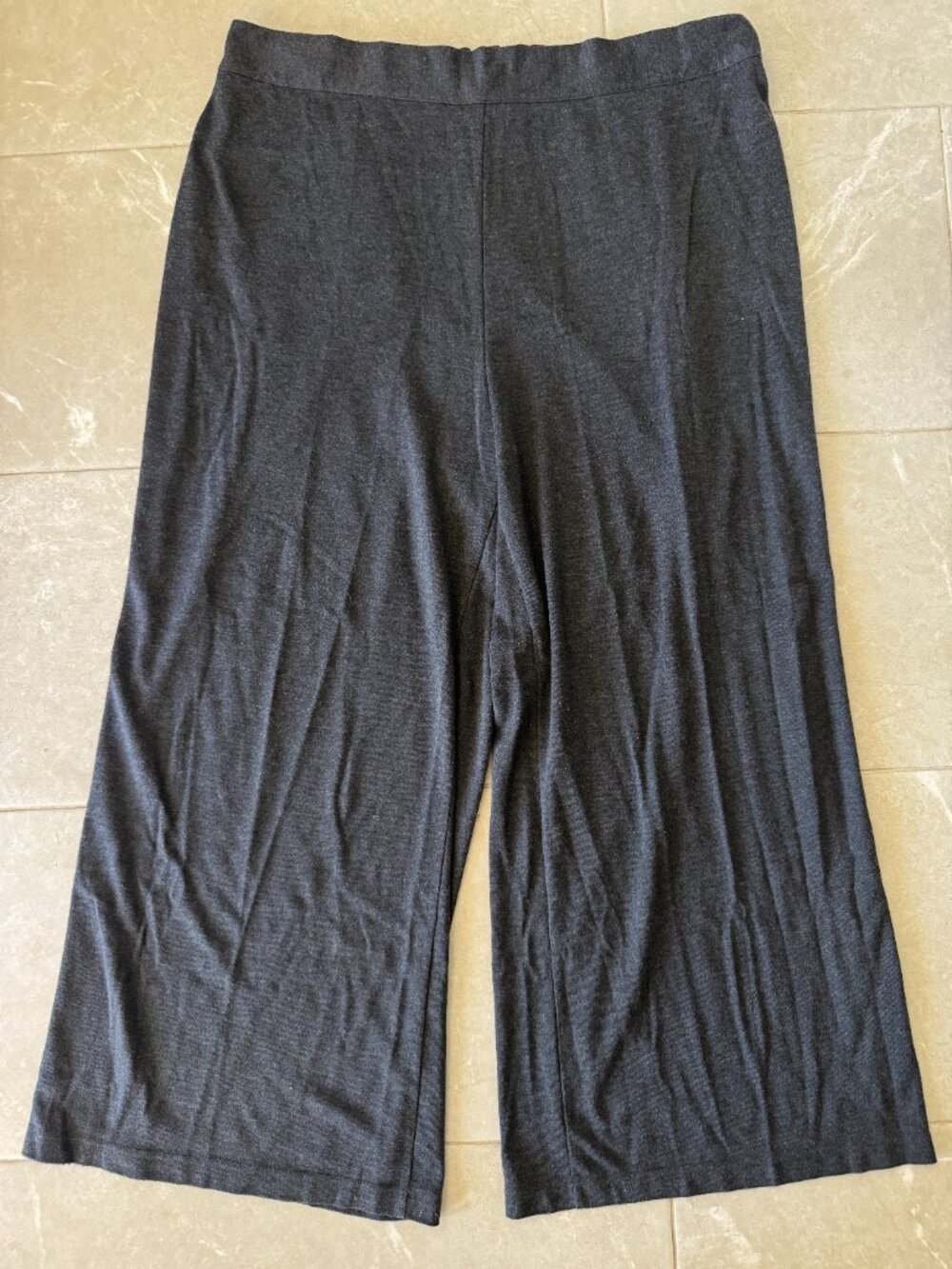 Roaman's Women's Plus Knit Pants 2X Gray Wide Leg Elastic Waist Stretch 26W/28W
